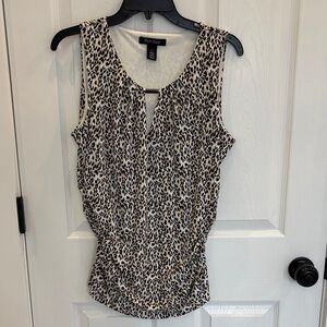 WHBM Sleeveless Leopard Print Blousr  - Cream, Black, Tan, lined